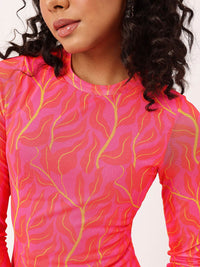 DressBerry Graceful Vibrant Tropical Printed Soft Mesh Sheath Mini Dress