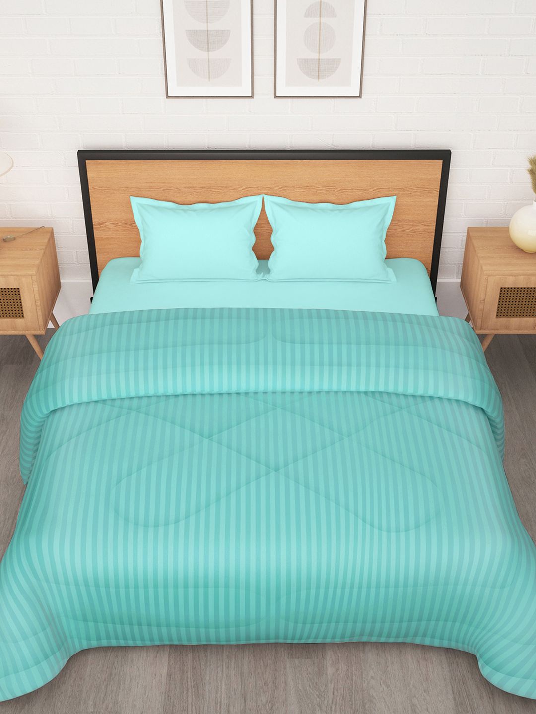 Story@home Blue Striped 180 GSM Reversible Ac Room Double Bed Comforter