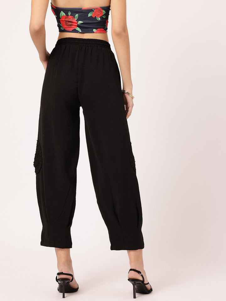 DressBerry Women Patchwork Party Crochet Cropped Crinkled Trousers