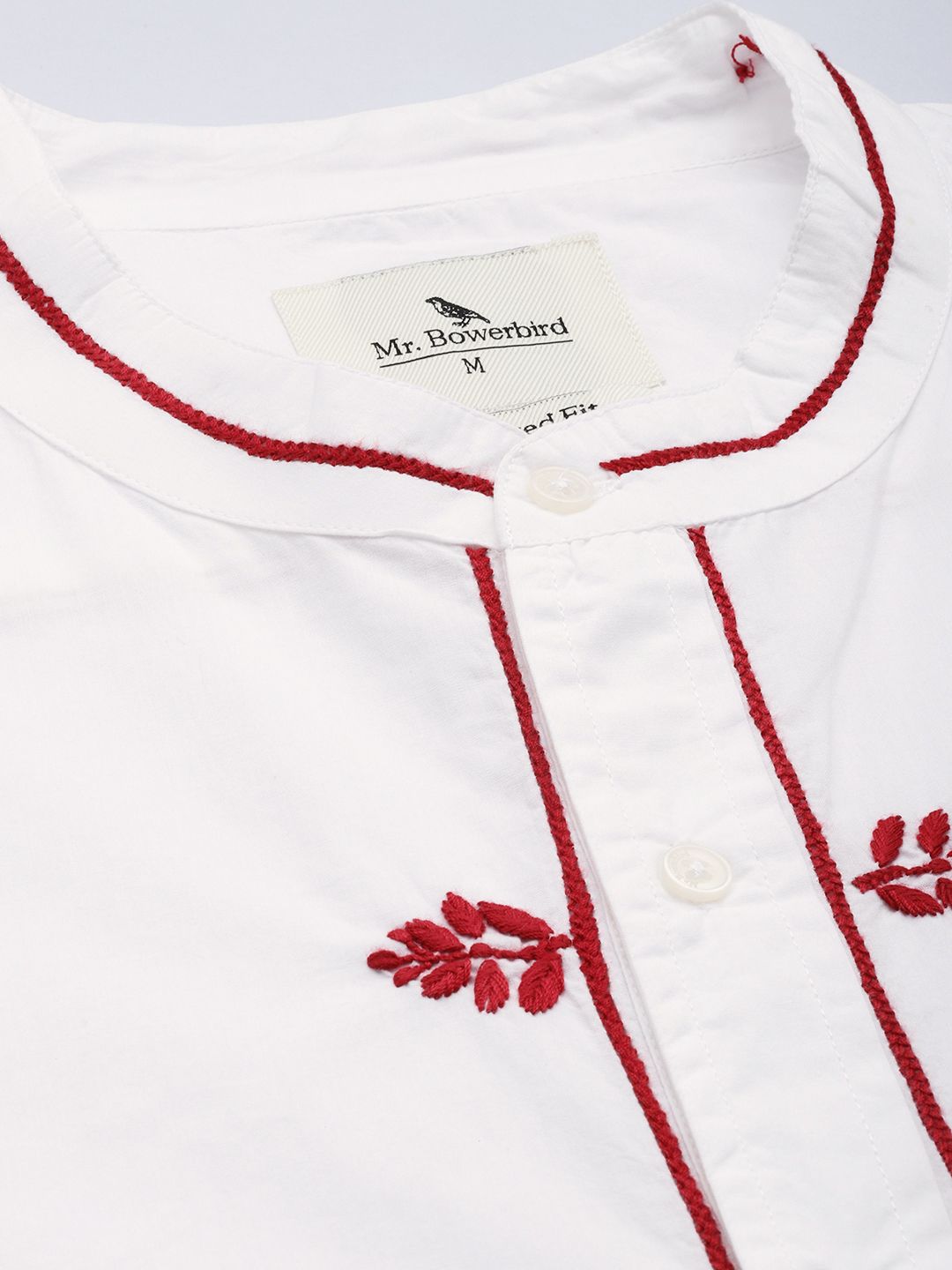Mr Bowerbird Pure Cotton Floral Embroidered Tailored Fit Opaque Casual Shirt