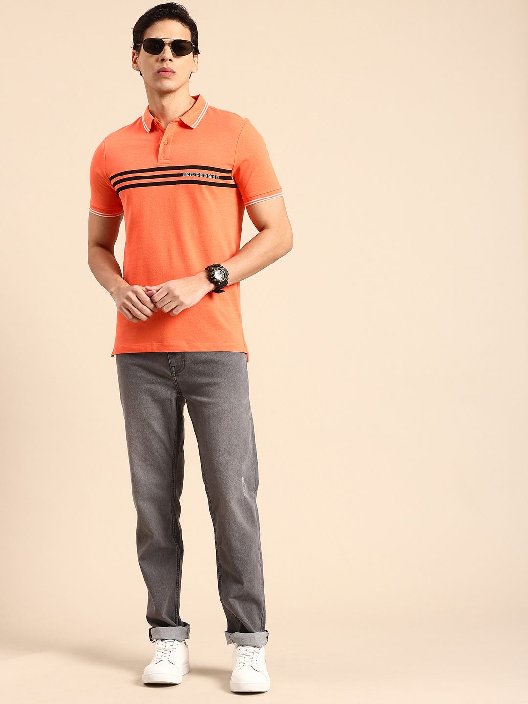 Being Human Printed Polo Collar Pure Cotton T-shirt