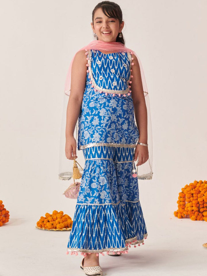 pspeaches Girls Ethnic Motifs Printed Gotta Patti Kurta Sets With Dupatta