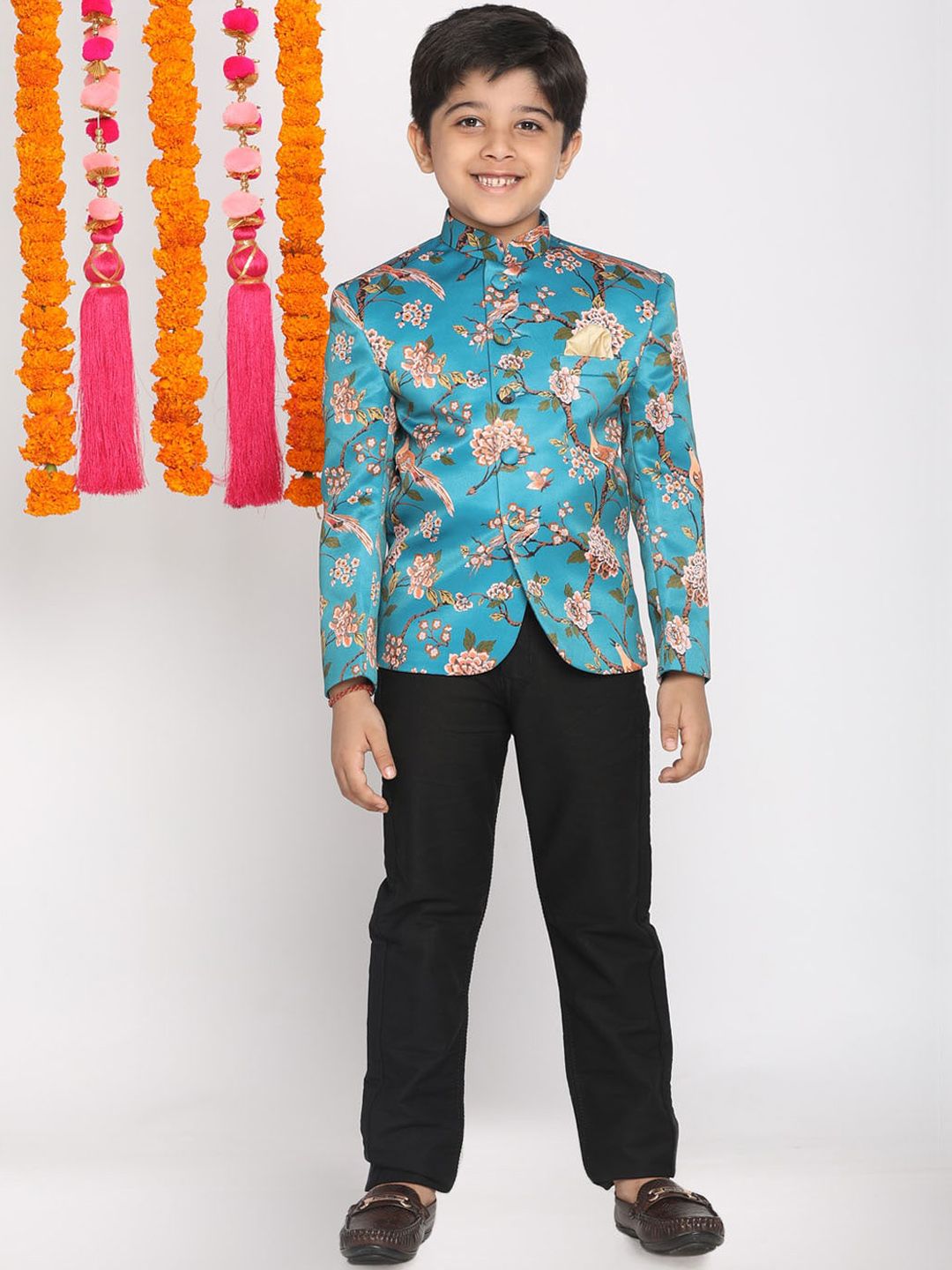 VASTRAMAY Boys Printed Slim Fit Bandhgala Jodhpuri Blazer