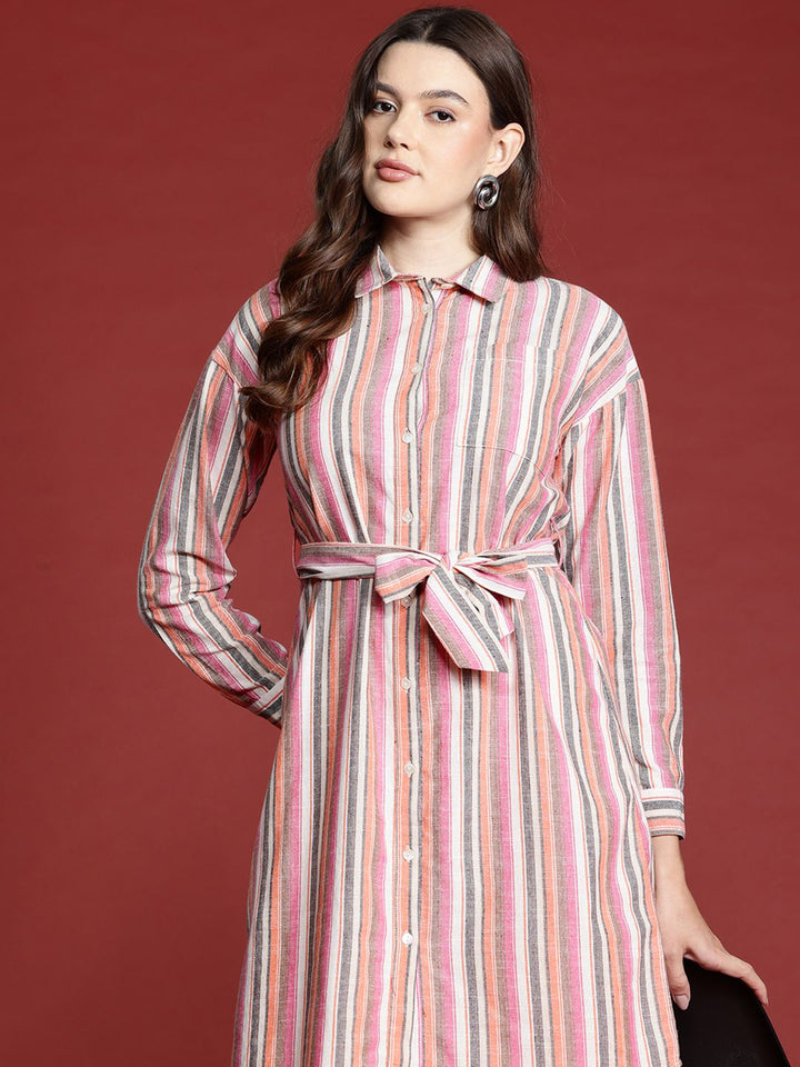 all about you Pure Cotton Striped Shirt Dress with Belt
