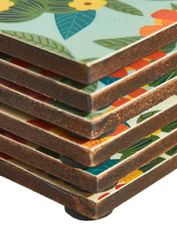 Chumbak Assorted Orange 6 Pieces Marigold Printed Coasters