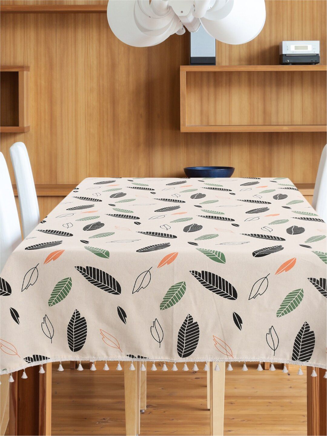 URBAN SPACE White Printed Pure Cotton 6-Seater Table Cover