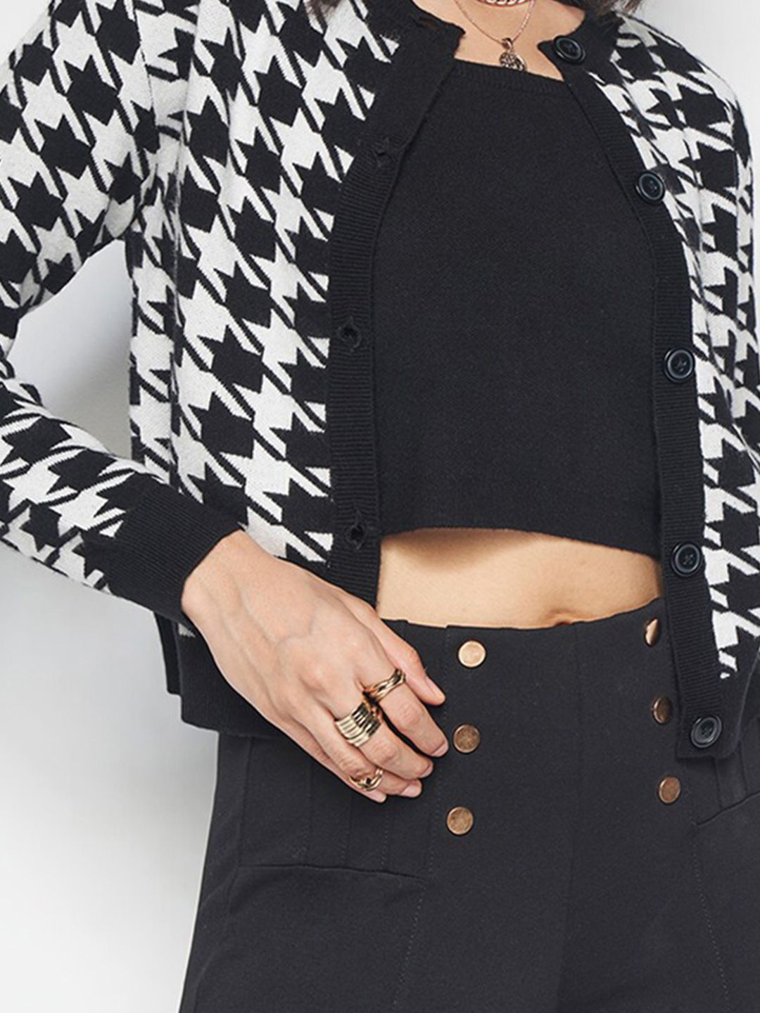 AND Geometric Printed Round Neck Long Sleeves Cardigan Sweater