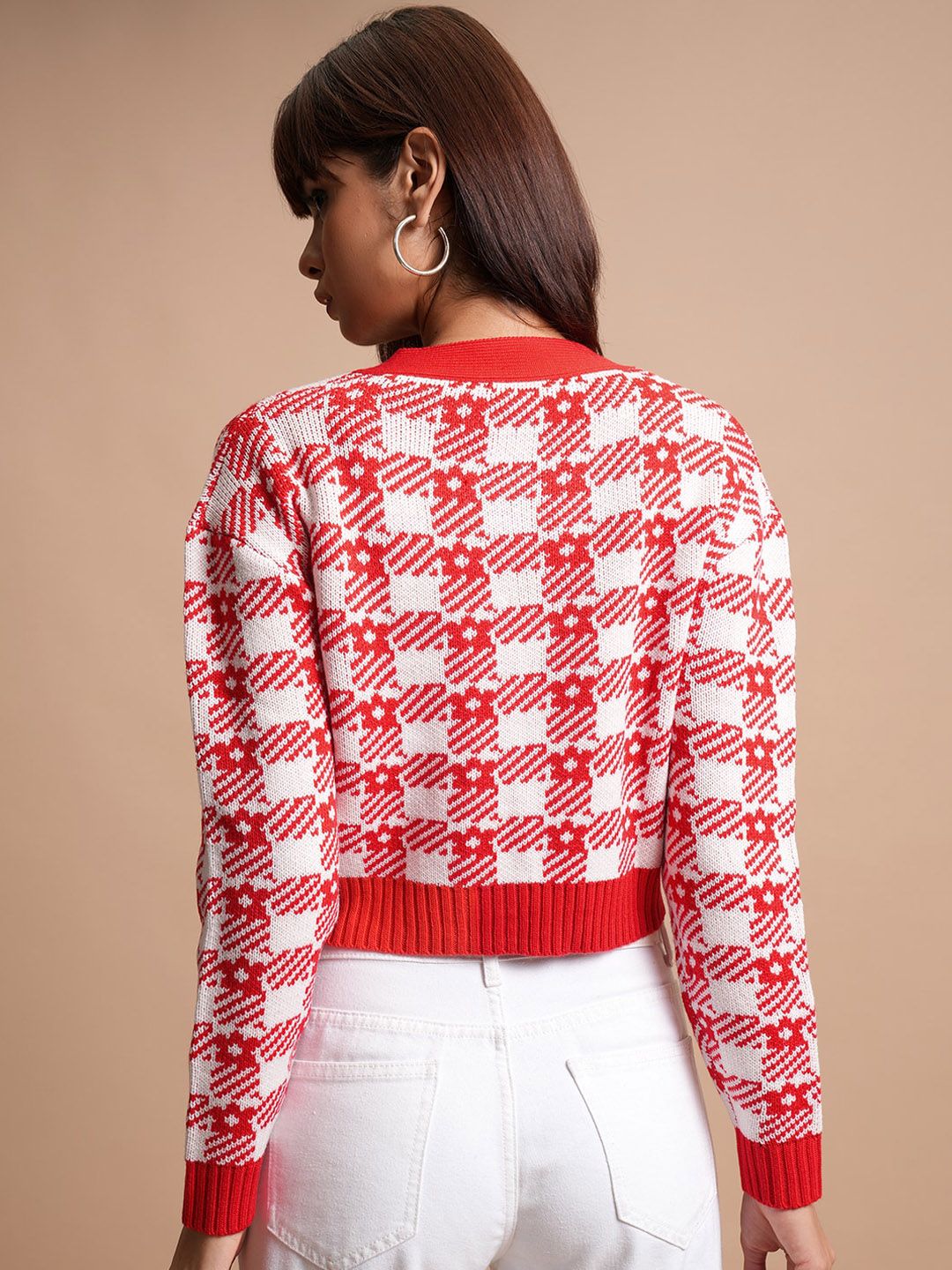 Tokyo Talkies Checked Crop Top with Cardigan