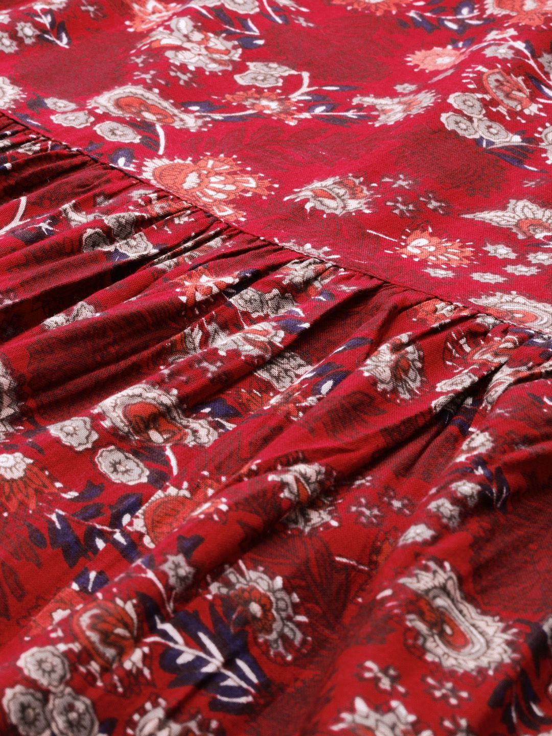 Anouk Women Red Floral Print A-Line Kurta
