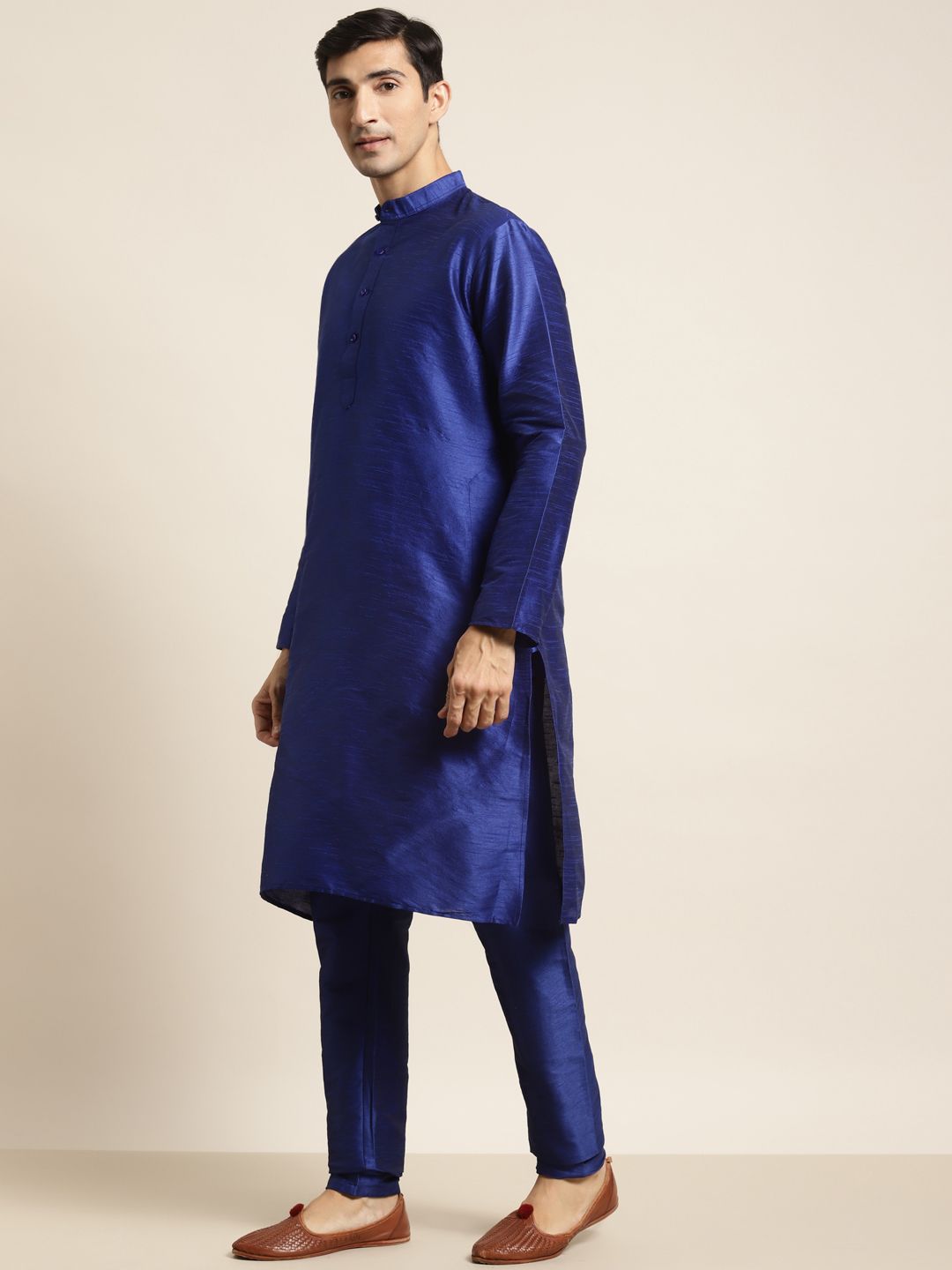 SOJANYA Men Blue & Sea Green Kurta with Pyjamas & Embroidered Nehru Jacket