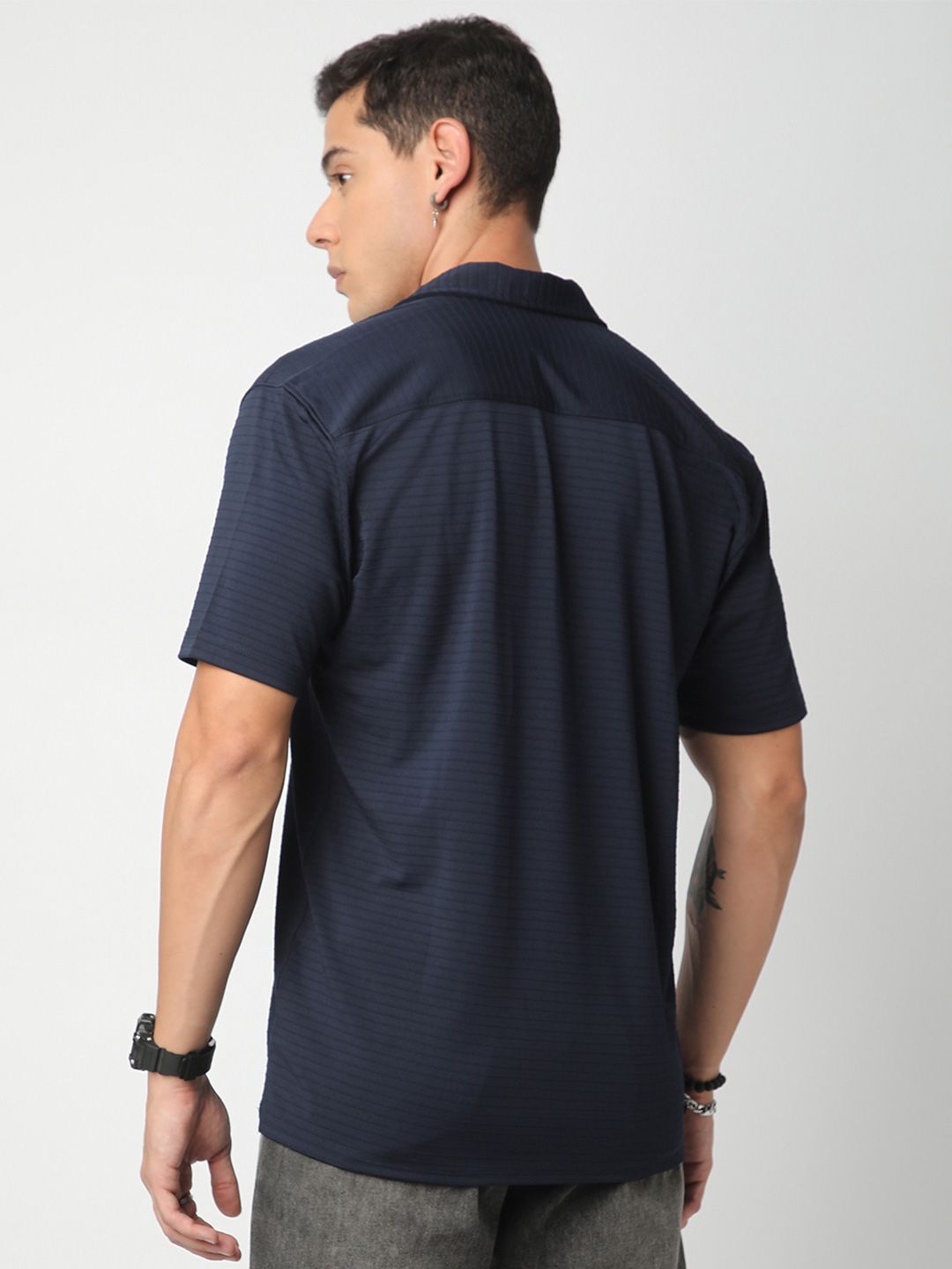 VASTRADO Men Classic Cuban Collar Textured Casual Shirt