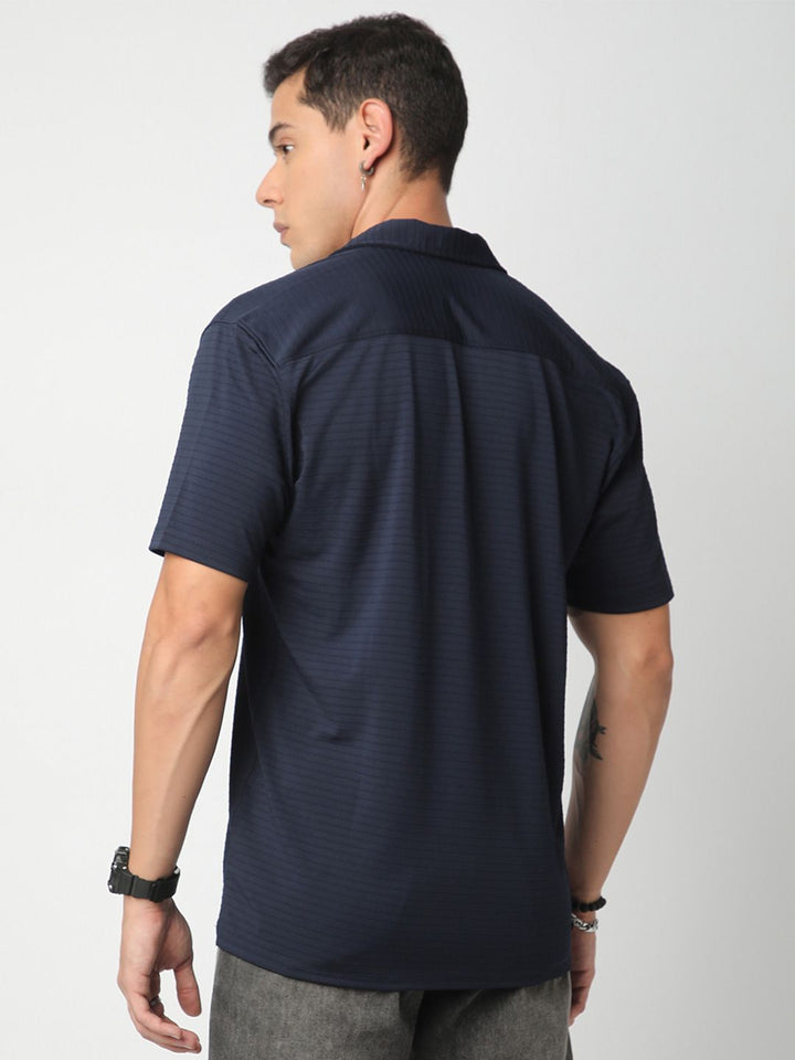VASTRADO Men Classic Cuban Collar Textured Casual Shirt