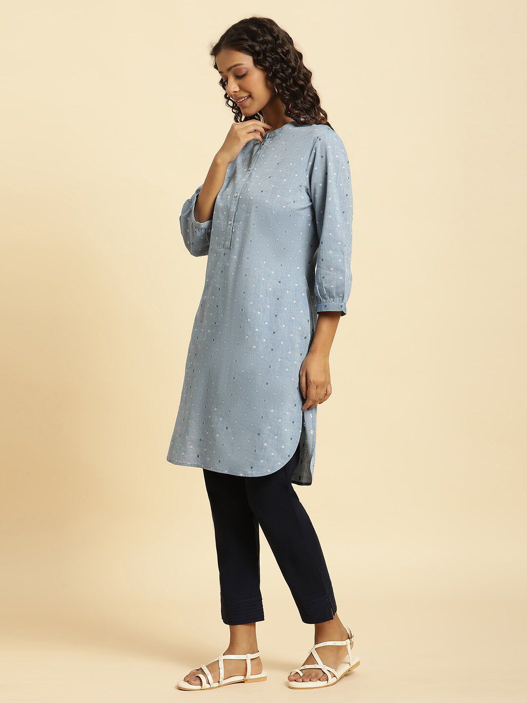 W Bandhani Printed Pure Cotton Straight Kurta