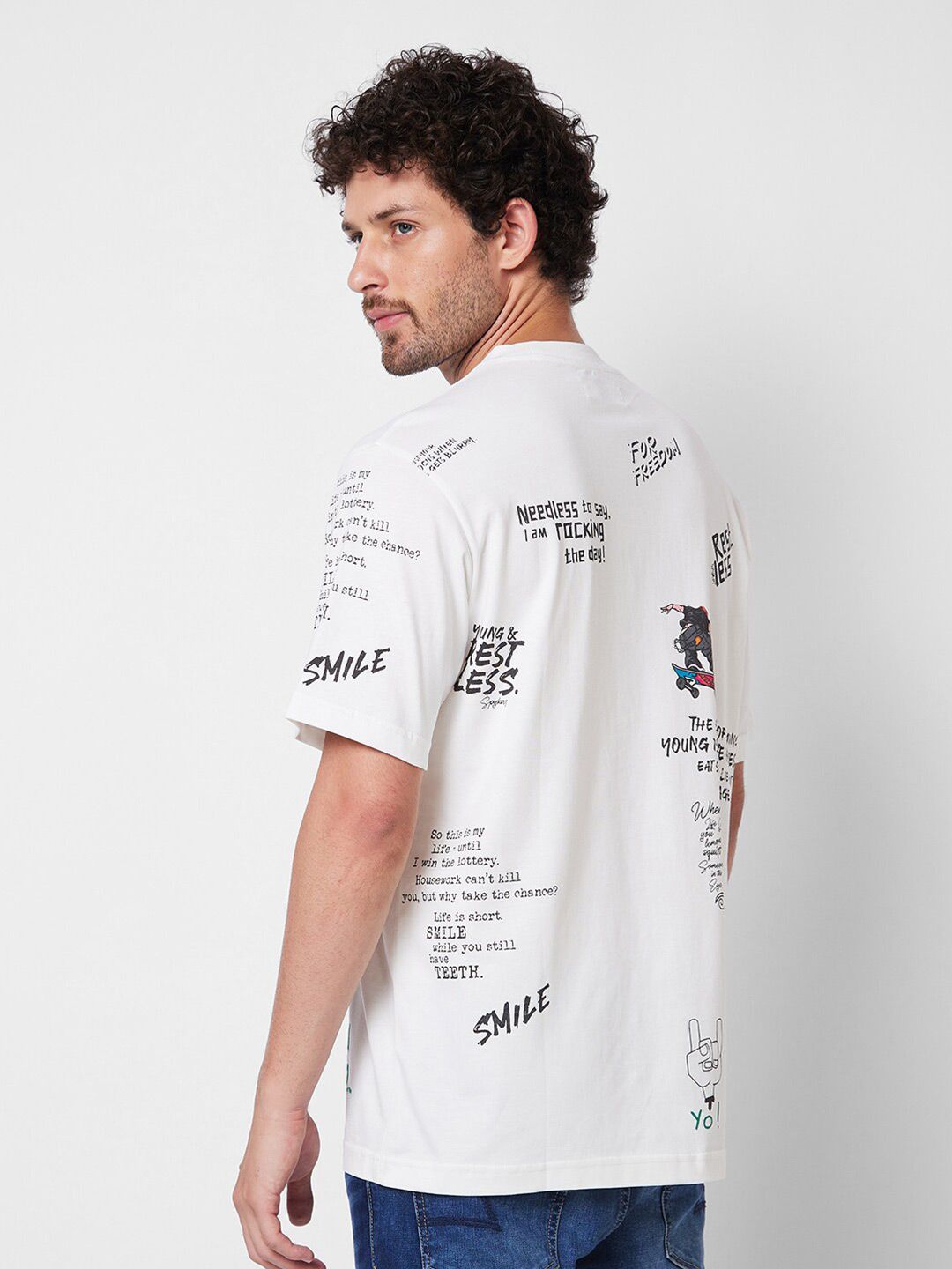 SPYKAR Round Neck Short Sleeves Typography Printed Pure Cotton T-shirt