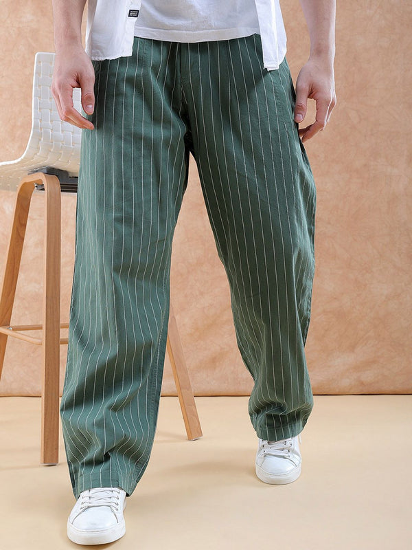 The Indian Garage Co Men Striped Loose Fit Trousers