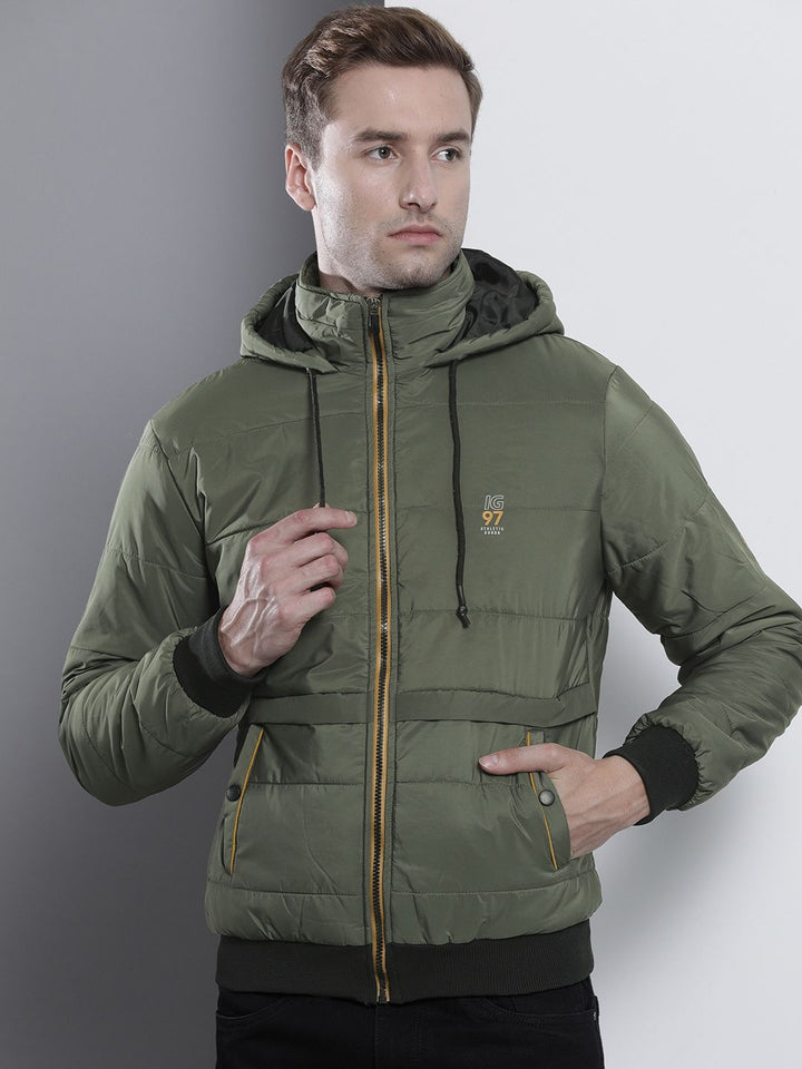 The Indian Garage Co Men Slim Fit Zip-Front Hooded Puffer Jacket