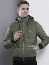 The Indian Garage Co Men Slim Fit Zip-Front Hooded Puffer Jacket