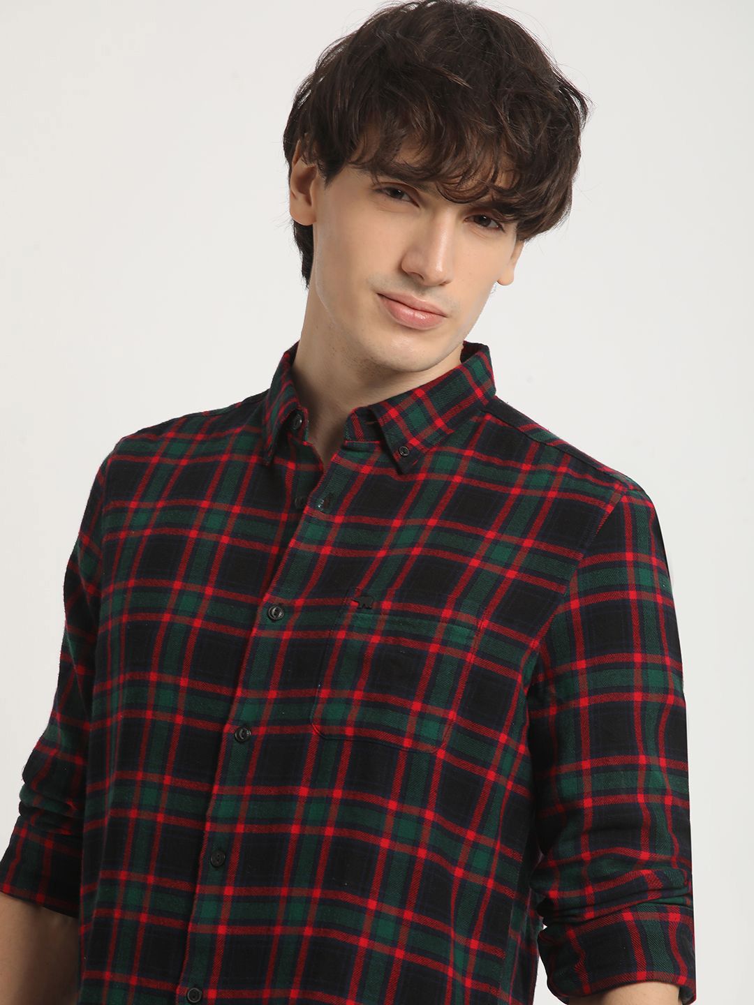 THE BEAR HOUSE Slim Fit Tartan Checked Button Down Collar Pure Cotton Casual Shirt