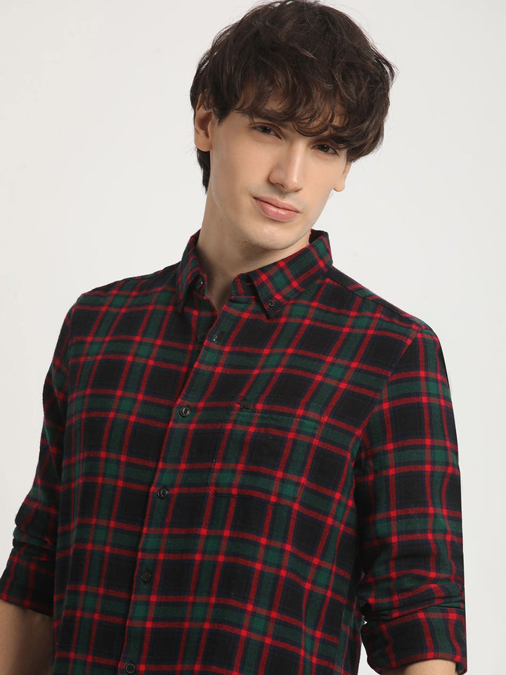 THE BEAR HOUSE Slim Fit Tartan Checked Button Down Collar Pure Cotton Casual Shirt