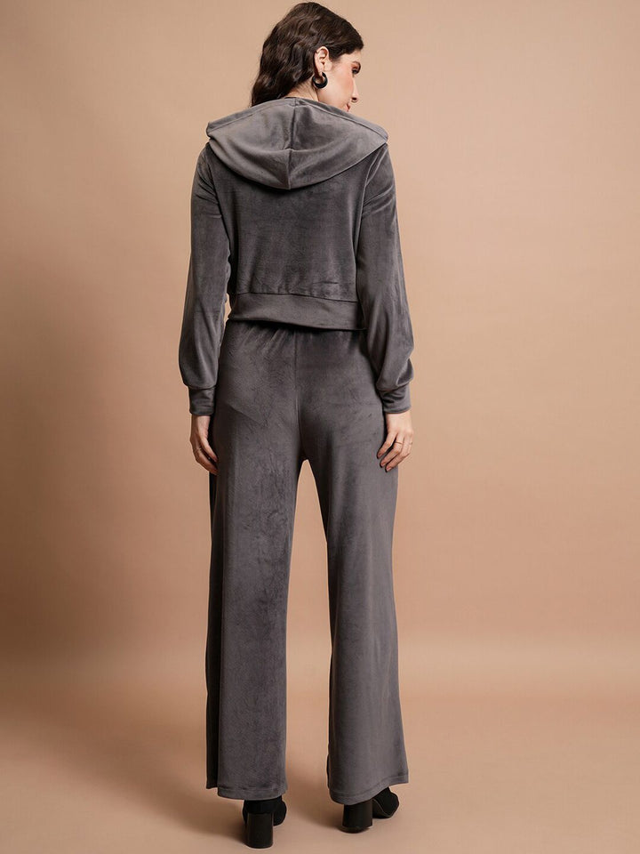 Tokyo Talkies Embellished Hooded Cropped Sweatshirt & Wide Leg Trousers