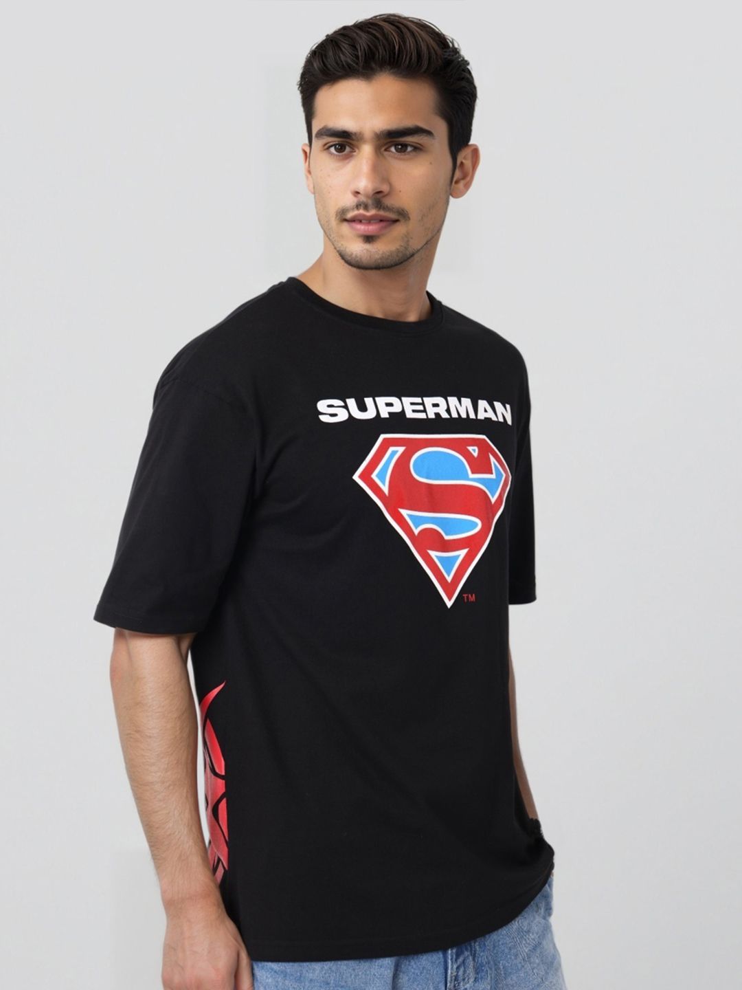 The Indian Garage Co Men Superman Graphic Printed Pure Cotton Relaxed Fit T-shirt