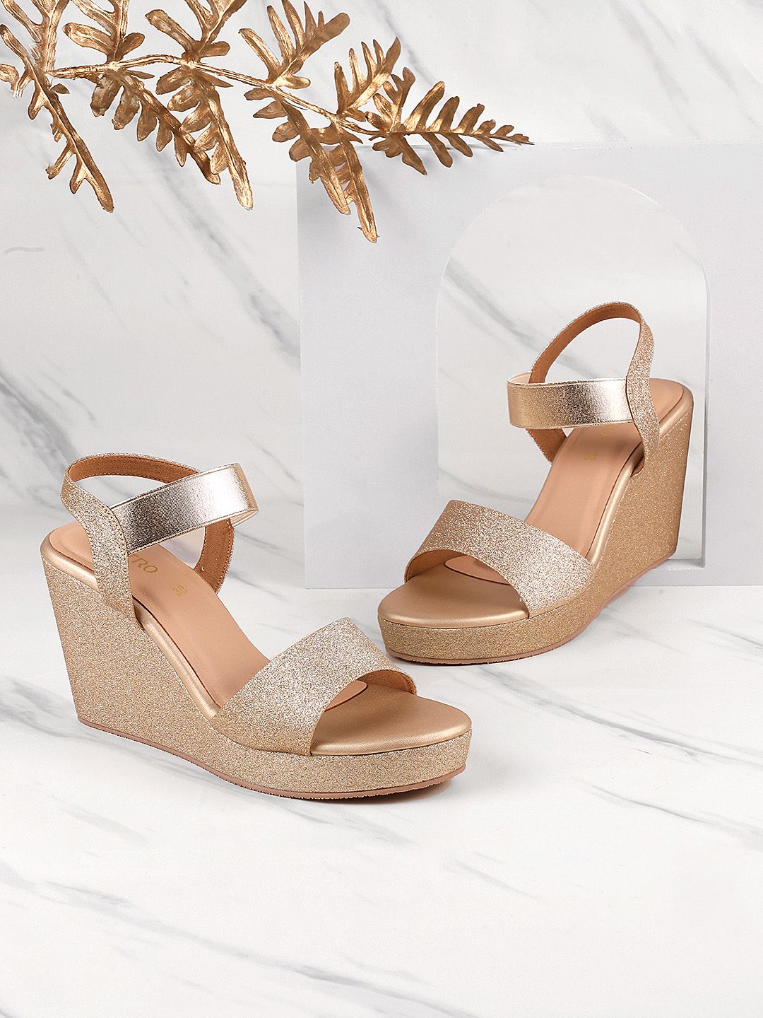 Metro Embellished Open Toe Wedges With Backstrap