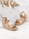 Metro Embellished Open Toe Wedges With Backstrap