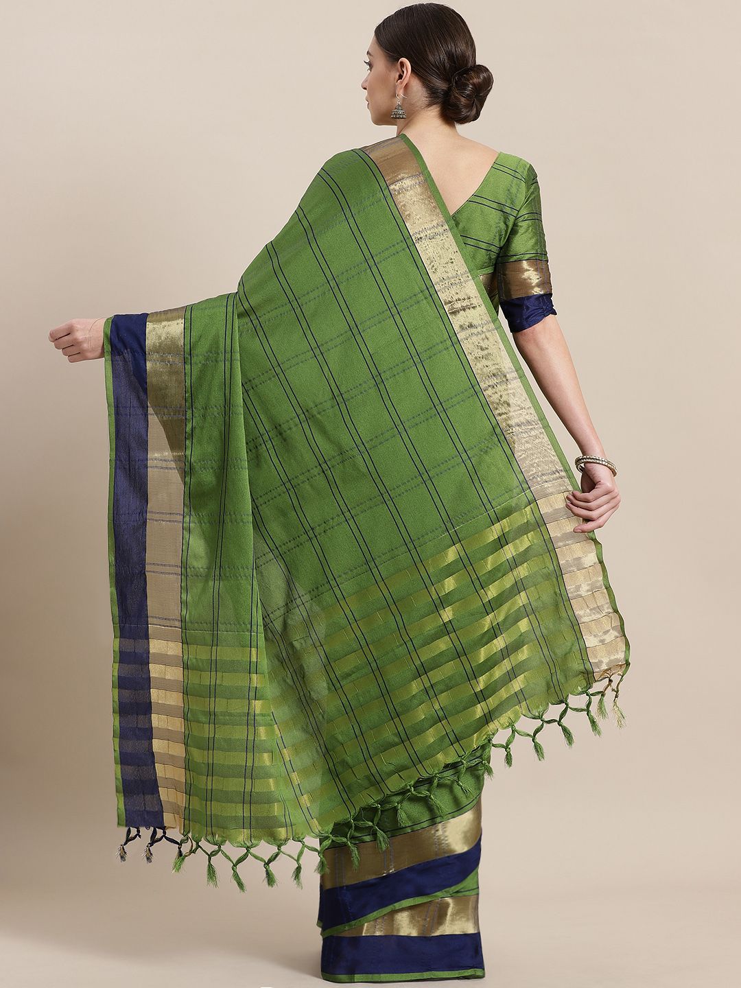 Saree mall Green & Blue Checked Saree