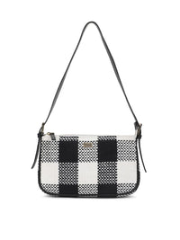 Berrylush Black & White Checked Structured Cotton Handheld Bag