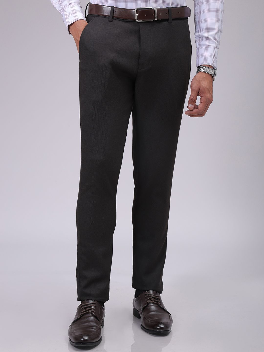 The Indian Garage Co. X Luxe Men Slim Fit Self Design Textured Formal Trousers