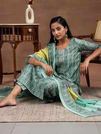 Libas Paisley Printed Thread Work Straight Kurta with Salwar & Dupatta