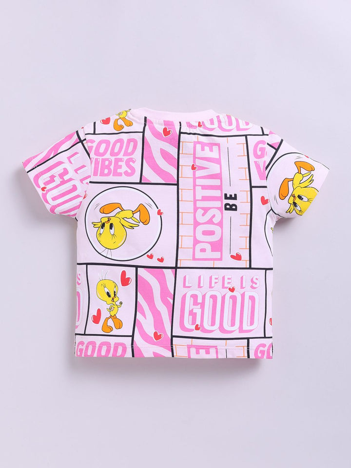 Happy Faces Girls Tweety Printed Pure Cotton T-shirt