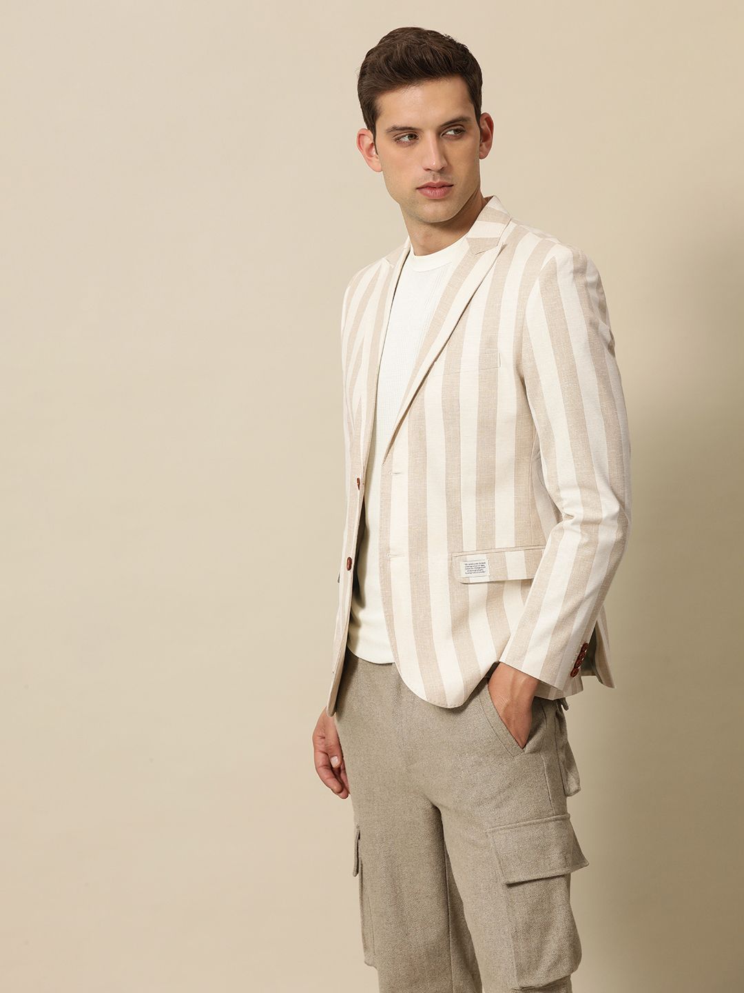Mr Bowerbird Striped Peak Lapel Tailored Fit Casual Blazers