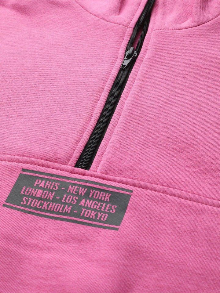 STREET 9 Women Pink Solid Pure Cotton Crop Sweatshirt