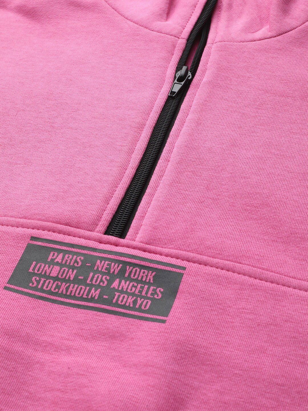 STREET 9 Women Pink Solid Pure Cotton Crop Sweatshirt