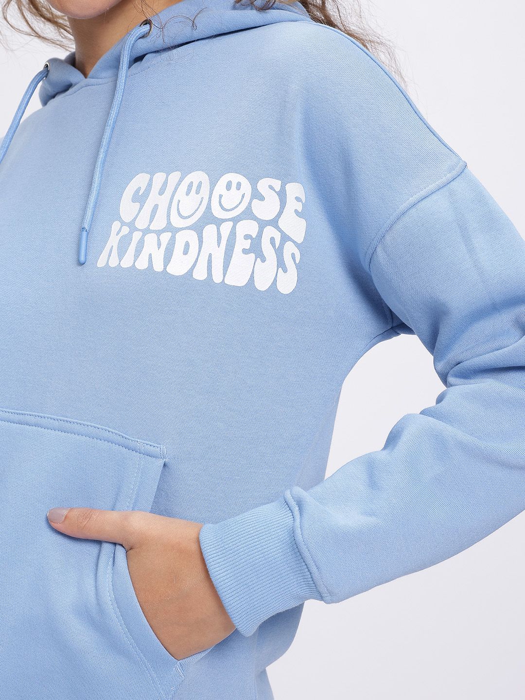 DressBerry Minimalist Message Typo Print Drop-Shoulder Hooded Sweatshirt