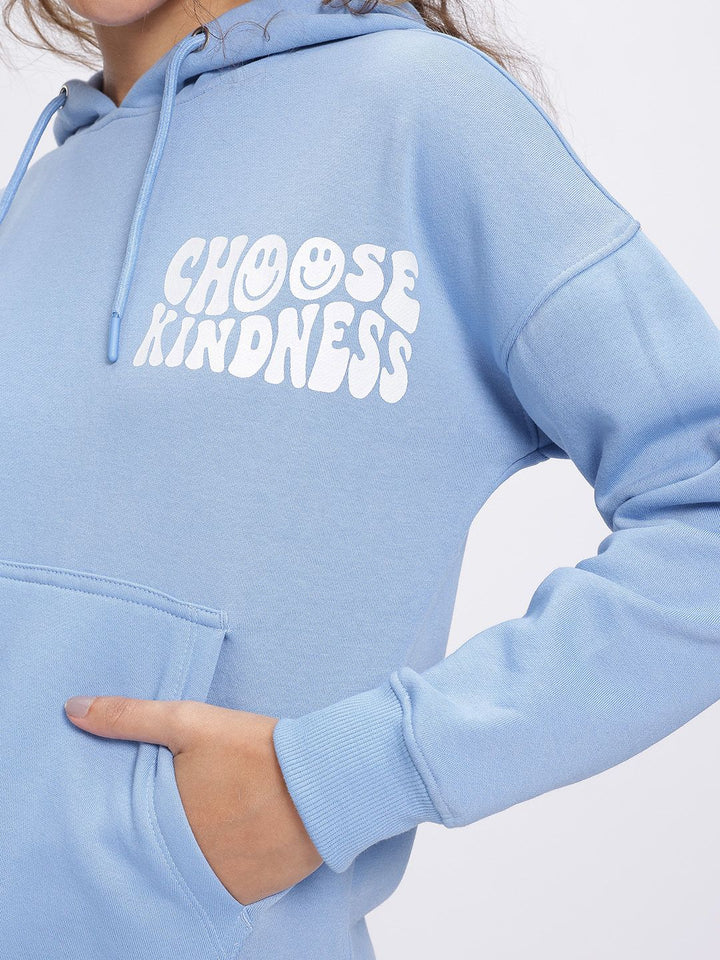 DressBerry Minimalist Message Typo Print Drop-Shoulder Hooded Sweatshirt