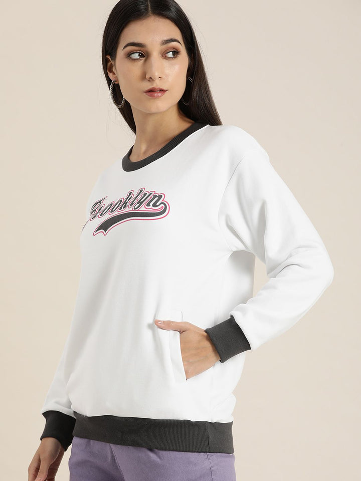 DILLINGER Women White Printed Oversized Sweatshirt