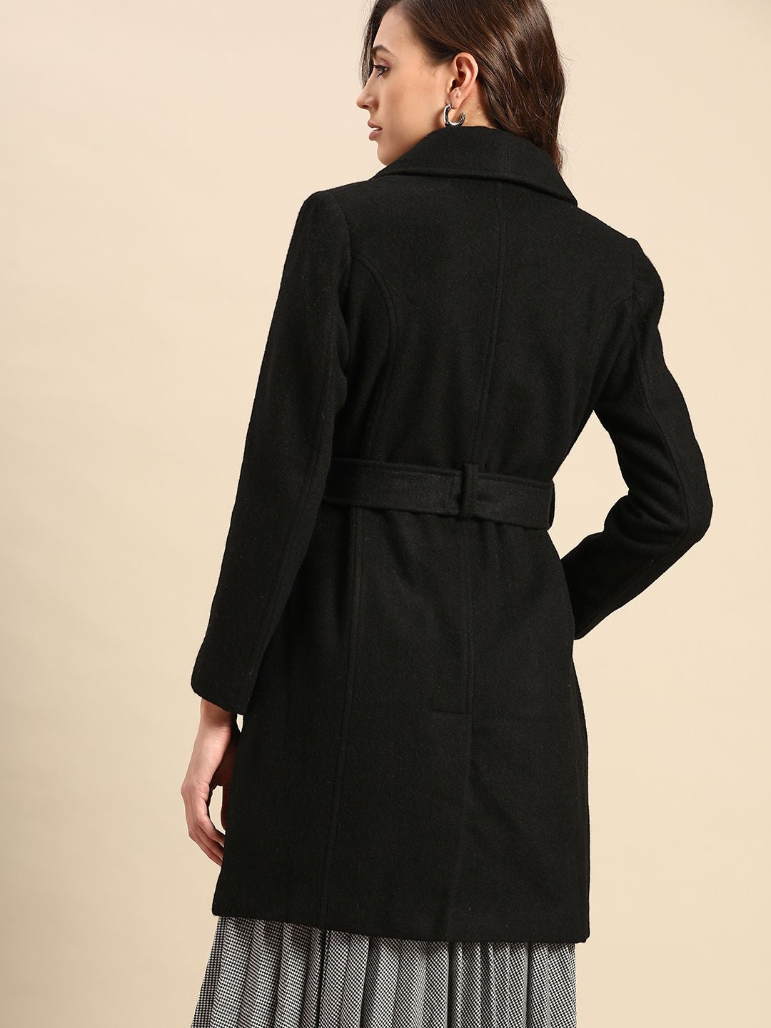 all about you Luxe Collection Women Black Solid Double Breasted Longline Trench Coat