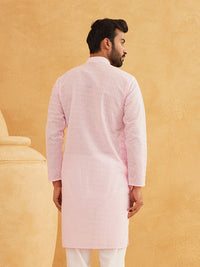 SOJANYA Men Pink Chikankari Embroidered Straight Kurta