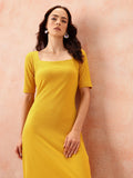 all about you Ribbed Square Neck Midi Slip Sheath Dress