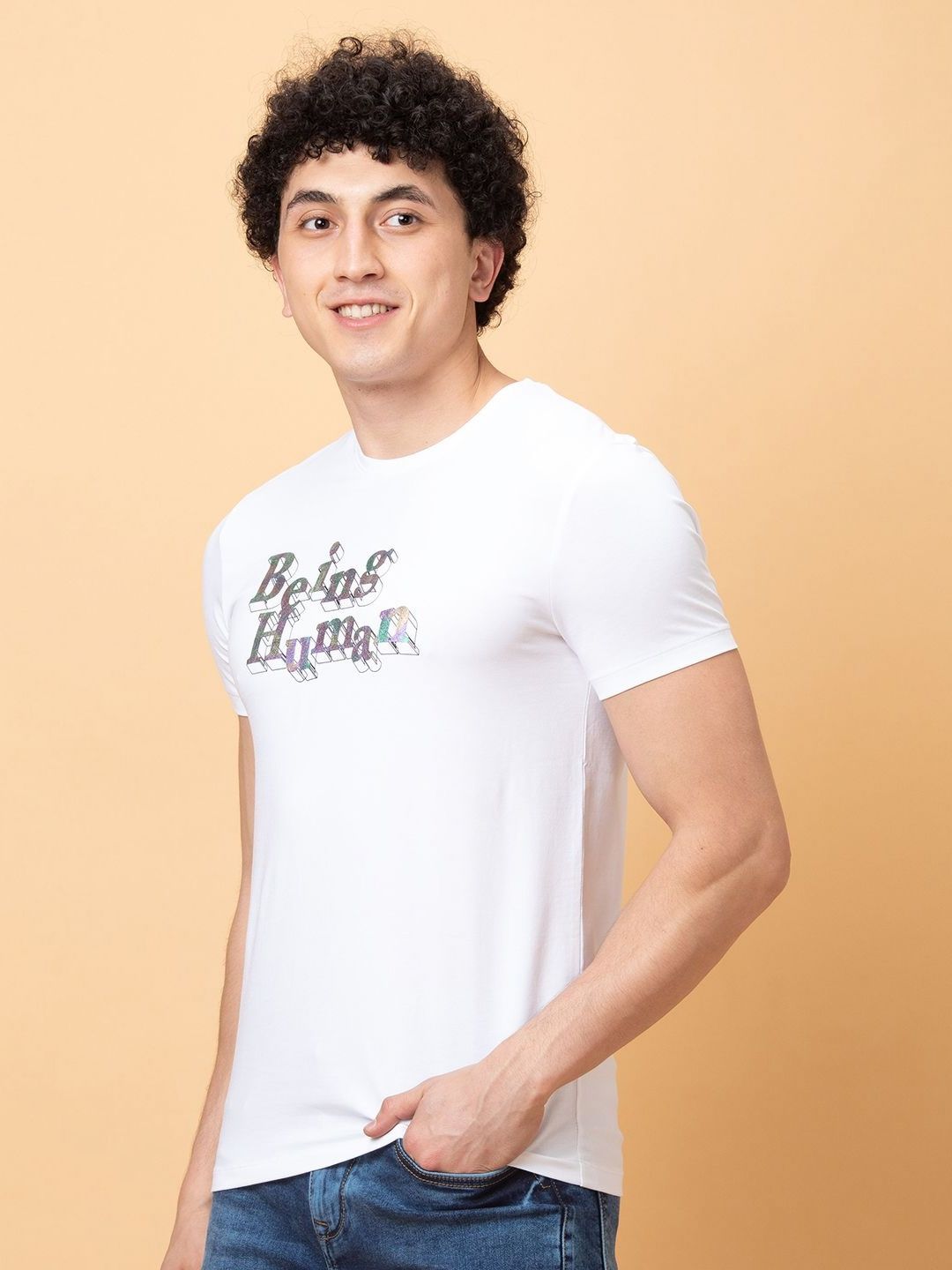 Being Human Men Typography Printed Applique T-shirt