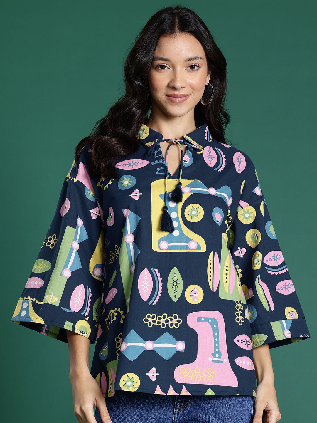 DressBerry Printed Flared Sleeve Pure Cotton Top