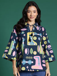 DressBerry Printed Flared Sleeve Pure Cotton Top