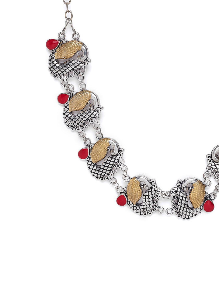 PANASH Silver Plated Stones Oxidised Necklace