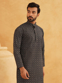 SOJANYA Floral Printed Mandarin Collar Cotton Linen Kurta