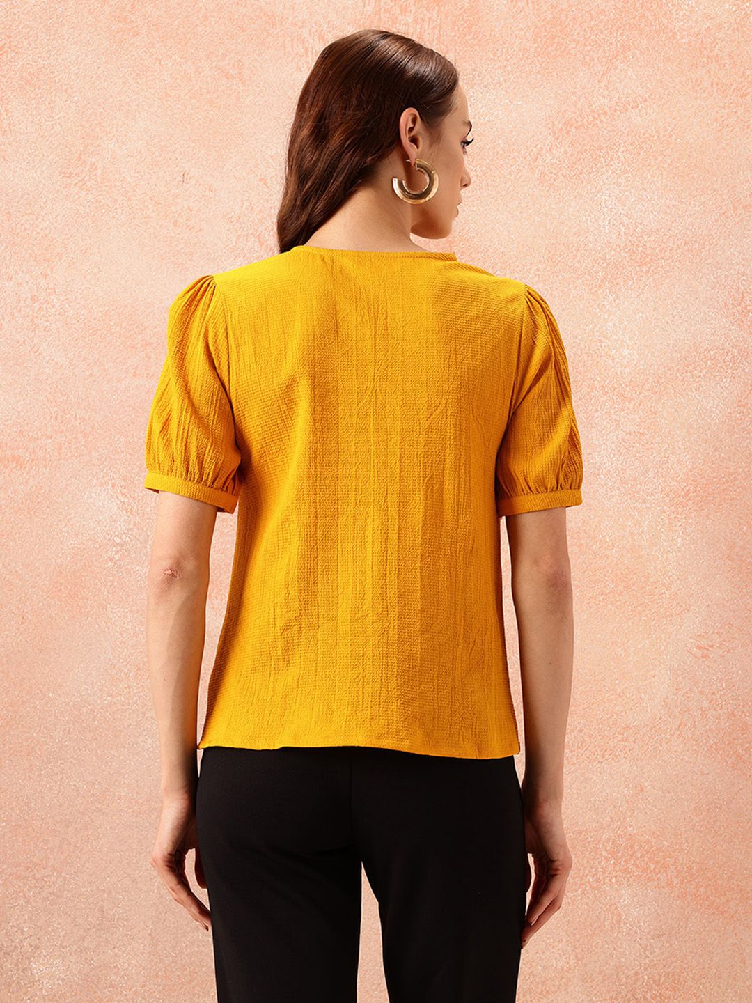 all about you Textured Puff Sleeves Top