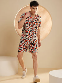 DENNISON The Vacay Mode Geometric Printed Shirt-Collar Shirt With Shorts