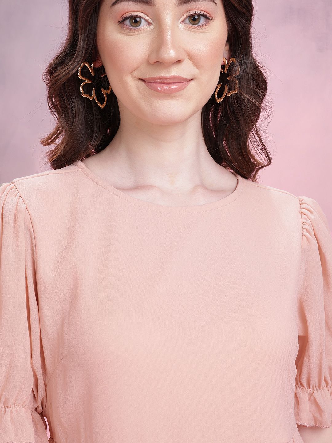 DressBerry Puff Sleeve Tiered A-Line Midi Dress
