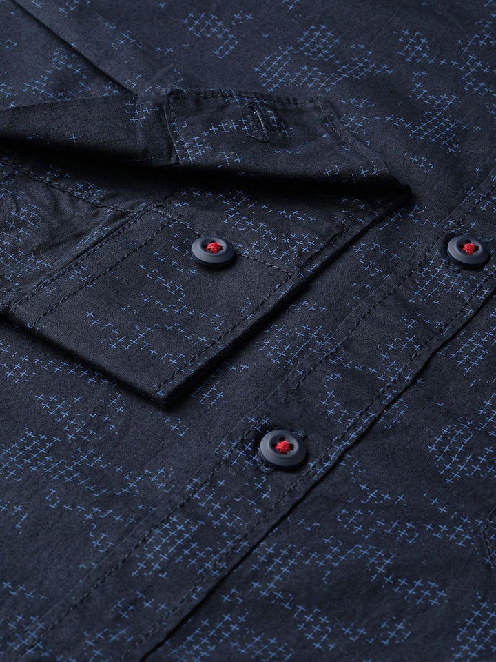 SPYKAR Men Black & Blue Slim Fit Printed Casual Shirt